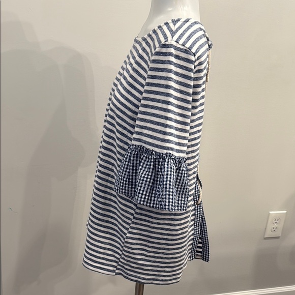 Copper Key Large Nautical Striped Blue and White Women's Lace Up Back Top - Picture 4 of 9